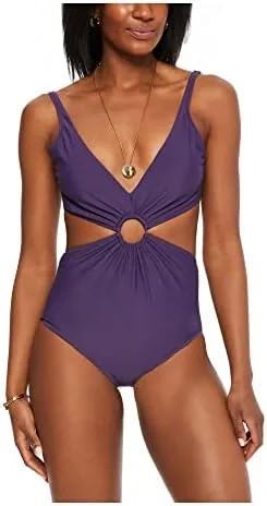 bar iii womens swim one piece small ring monokini cutout purple s